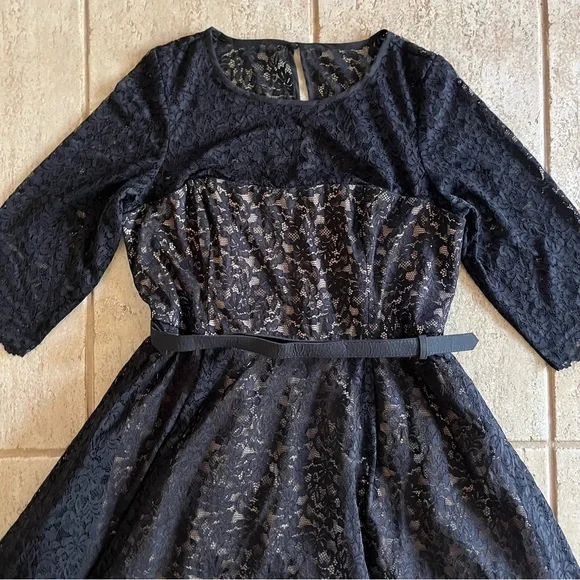 City Chic Womens Plus Size 20 Black Lace Lover Hi Low Midi Belt Dress NWT A-Line - Picture 5 of 12